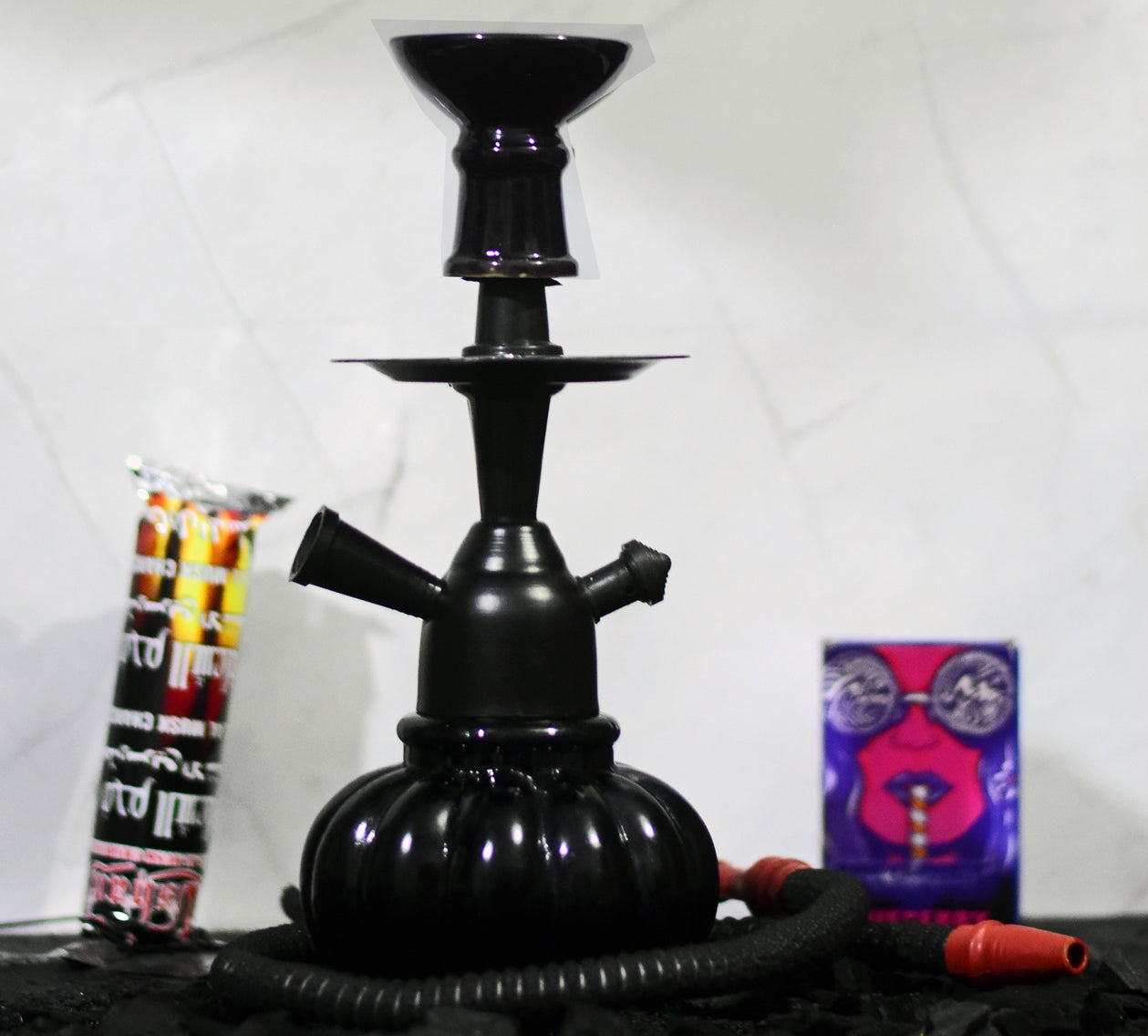 Misr Puff Black Hookah with Free 2x Flavour, 1 Charcoal pack, Tong & 3x foil slips