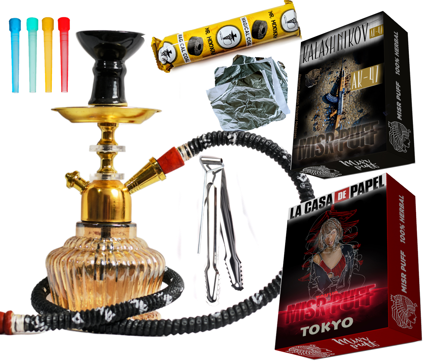 Gold Baby QT hookah with Free 2x flavor & Charcoal & other accessories